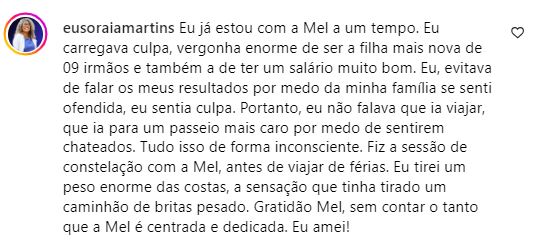 Depoimento sobre liberação de culpa e vergonha após a constelação